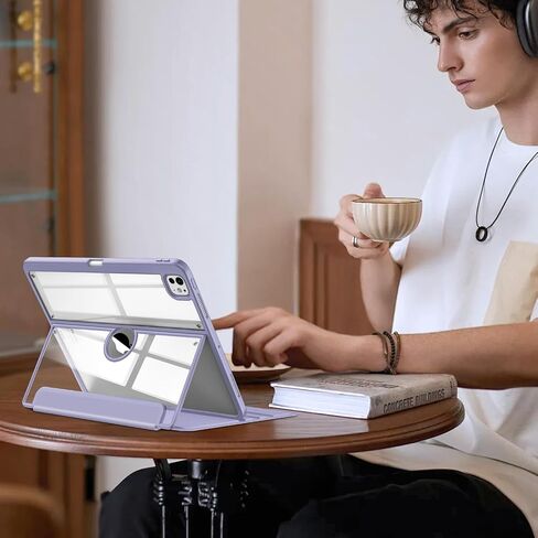 Fintie Clear Case for iPad Pro 13-inch (M4) 2024 - Multiple Angles Viewing Shockproof Soft TPU Cover with Transparent Back Shell & Pencil Holder, Lilac Marble in Kuwait