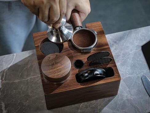 54mm Espresso Tamping Station V3 Walnut Portafilter Holder Espresso Organizer for Breville Machines with Tamper Holder, Distributor Slot, and Multi Accessory Storage in Saudi Arabia