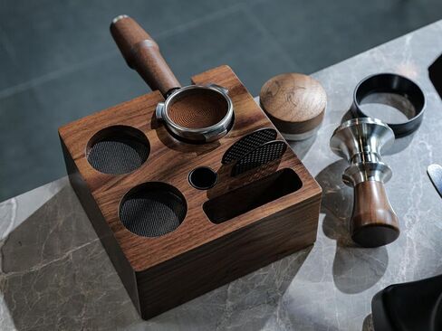 54mm Espresso Tamping Station V3 Walnut Portafilter Holder Espresso Organizer for Breville Machines with Tamper Holder, Distributor Slot, and Multi Accessory Storage in Saudi Arabia
