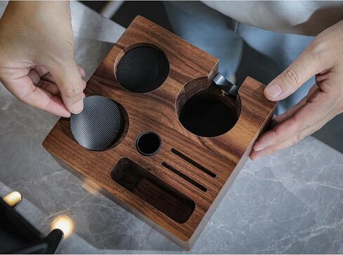 54mm Espresso Tamping Station V3 Walnut Portafilter Holder Espresso Organizer for Breville Machines with Tamper Holder, Distributor Slot, and Multi Accessory Storage in Saudi Arabia