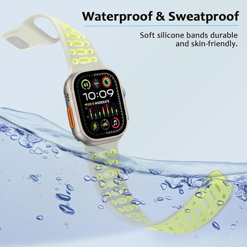 فرق رياضية Amizee متوافقة مع Apple Watch Band 49mm 46mm 45mm 44mm 42mm 42 مم ، حزام بديل للسيليكون الناعم لـ IWatch Ultra 2 Series 10 9 8 7 SE 6 5 4 3 2 1 ، Black/Orange in Kuwait