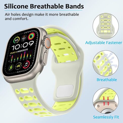 فرق رياضية Amizee متوافقة مع Apple Watch Band 49mm 46mm 45mm 44mm 42mm 42 مم ، حزام بديل للسيليكون الناعم لـ IWatch Ultra 2 Series 10 9 8 7 SE 6 5 4 3 2 1 ، Black/Orange in Kuwait