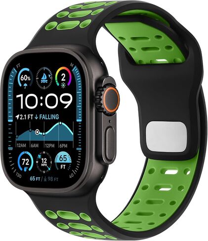 فرق رياضية Amizee متوافقة مع Apple Watch Band 49mm 46mm 45mm 44mm 42mm 42 مم ، حزام بديل للسيليكون الناعم لـ IWatch Ultra 2 Series 10 9 8 7 SE 6 5 4 3 2 1 ، Black/Orange in Kuwait