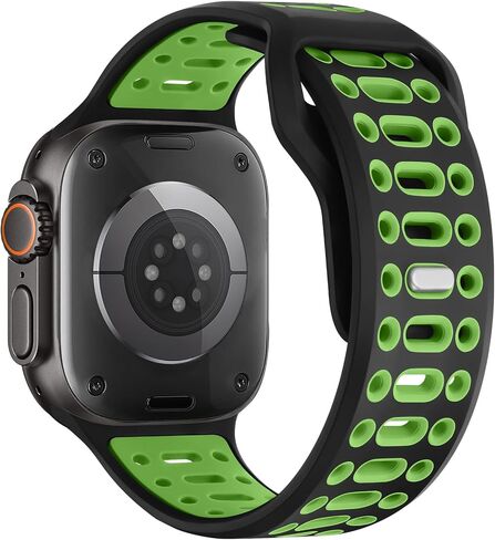 فرق رياضية Amizee متوافقة مع Apple Watch Band 49mm 46mm 45mm 44mm 42mm 42 مم ، حزام بديل للسيليكون الناعم لـ IWatch Ultra 2 Series 10 9 8 7 SE 6 5 4 3 2 1 ، Black/Orange in Kuwait