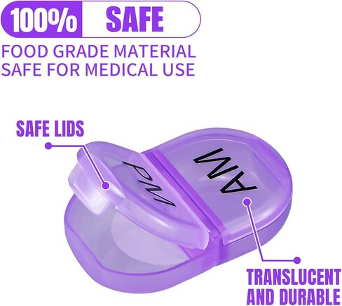 6 عبوات منظم حبوب منع الحمل جيب صغير حامل حقيبة AM PM منظم حبوب منع الحمل المحمولة مقصورتين حافظة حبوب منع الحمل حاوية حبوب منع الحمل المستديرة للسفر مرتين في اليوم لمكملات فيتامين الدواء (أزرق) in Kuwait