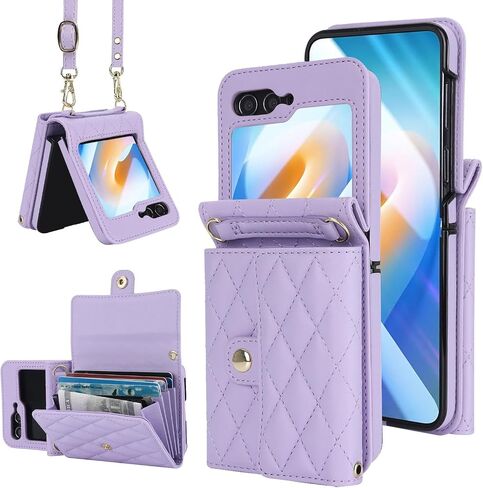 for Samsung Galaxy Z Flip 6 Wallet Case with Card Holder, Crossbody Wallet Leather Handbag with RFID Blocking Detachable Lanyard Magnetic Flip Case for Galaxy Z Flip6 5G (Black) in Saudi Arabia