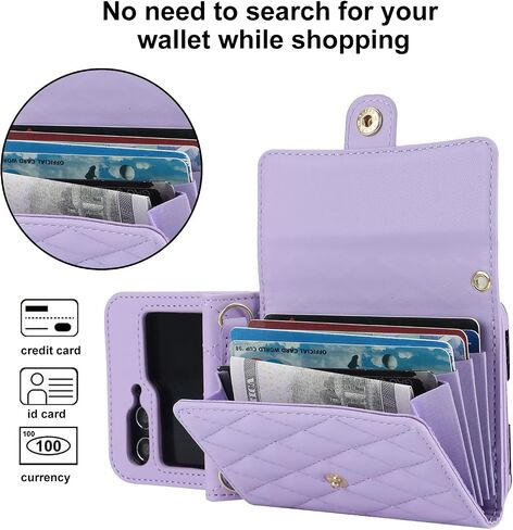 for Samsung Galaxy Z Flip 6 Wallet Case with Card Holder, Crossbody Wallet Leather Handbag with RFID Blocking Detachable Lanyard Magnetic Flip Case for Galaxy Z Flip6 5G (Black) in Saudi Arabia