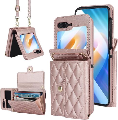 for Samsung Galaxy Z Flip 6 Wallet Case with Card Holder, Crossbody Wallet Leather Handbag with RFID Blocking Detachable Lanyard Magnetic Flip Case for Galaxy Z Flip6 5G (Black) in Kuwait