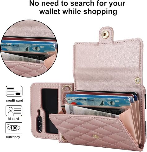for Samsung Galaxy Z Flip 6 Wallet Case with Card Holder, Crossbody Wallet Leather Handbag with RFID Blocking Detachable Lanyard Magnetic Flip Case for Galaxy Z Flip6 5G (Black) in Kuwait
