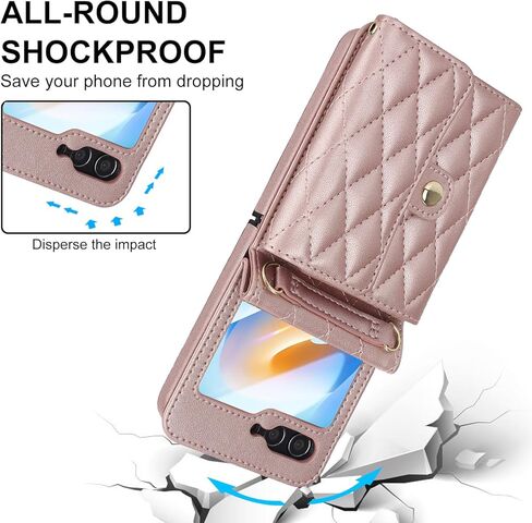 for Samsung Galaxy Z Flip 6 Wallet Case with Card Holder, Crossbody Wallet Leather Handbag with RFID Blocking Detachable Lanyard Magnetic Flip Case for Galaxy Z Flip6 5G (Black) in Kuwait