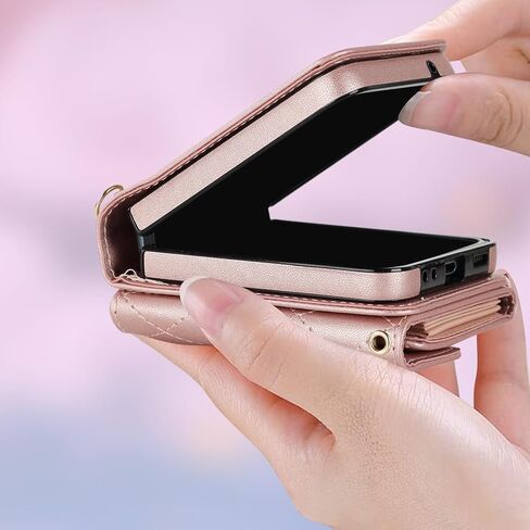 for Samsung Galaxy Z Flip 6 Wallet Case with Card Holder, Crossbody Wallet Leather Handbag with RFID Blocking Detachable Lanyard Magnetic Flip Case for Galaxy Z Flip6 5G (Black) in Kuwait