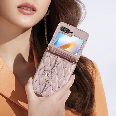 for Samsung Galaxy Z Flip 6 Wallet Case with Card Holder, Crossbody Wallet Leather Handbag with RFID Blocking Detachable Lanyard Magnetic Flip Case for Galaxy Z Flip6 5G (Black) in Kuwait