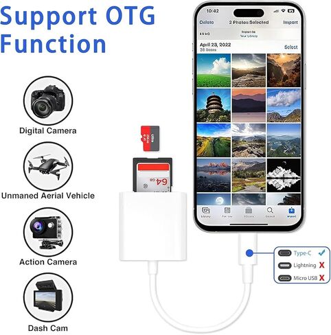 USB C to SD Card Reader, SD Card Adapter with SD/MicroSD USB 3 Ports, USBC Memory Card Reader for iPhone 15/16 Pro Max, iPad Pro/Air/Mini, Mac, MacBook Pro/Air, and More USB-C/Type C Devices in Saudi Arabia