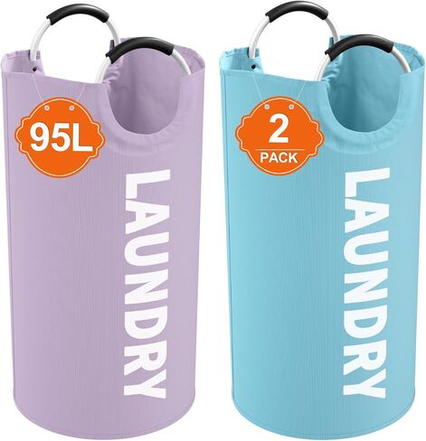 سلة غسيل كبيرة جدًا من IHOMAGIC سعة 120 لترًا - حقيبة غسيل قابلة للطي بمقبض مريح - سلة غسيل قابلة للطي وصندوق تخزين الملابس القذرة للحمام وغرفة النوم (XL، رمادي داكن) in Kuwait