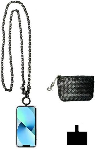 Clip and Go Strap for Phone with Wallet, Crossbody Adjustable, Phone Chain and Zippered Pouch, Anti Theft Cellphone Lanyard, Stylish Phone Holder for Men Women, Gold in Saudi Arabia