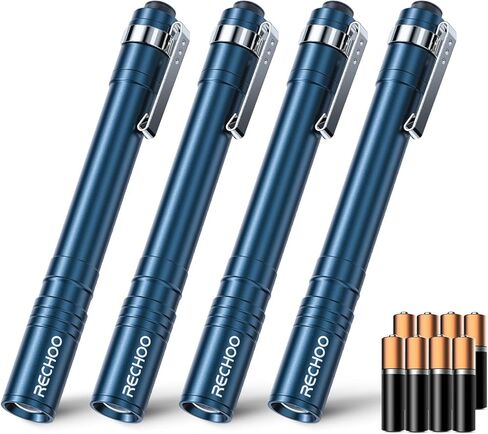 RECHOO LED قلم ضوء 4 عبوات، خفيف الوزن، مصباح يدوي صغير ساطع مع مشبك، مصباح جيب محمول مقاوم للماء للمنزل، حالات الطوارئ، التفتيش (البطارية متضمنة) in Kuwait