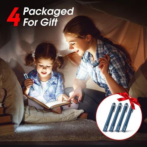 RECHOO LED قلم ضوء 4 عبوات، خفيف الوزن، مصباح يدوي صغير ساطع مع مشبك، مصباح جيب محمول مقاوم للماء للمنزل، حالات الطوارئ، التفتيش (البطارية متضمنة) in Kuwait