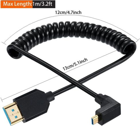 Micro HDMI to HDMI Coiled Cable, HDMI to Micro HDMI 2.1 8K Cable, Cable for 1080P, 8K@60Hz 4K@120Hz 48Gbps and Audio Return Channel (1M/3.2FT) (Down Angled 1m) in Saudi Arabia