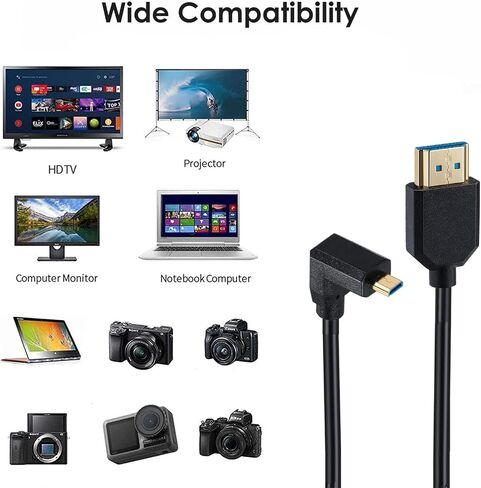 Micro HDMI to HDMI Coiled Cable, HDMI to Micro HDMI 2.1 8K Cable, Cable for 1080P, 8K@60Hz 4K@120Hz 48Gbps and Audio Return Channel (1M/3.2FT) (Down Angled 1m) in Saudi Arabia