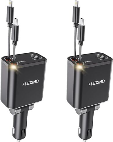 Flexino Retractable Car Charger, USB C Car Charger Adaptor, 84W Super Fast Charge Car Charger with 2 Longer Retractable Cords(3.94ft), Type C Car Charger, Fit for iPhone 16/15/14/13, Galaxy in Saudi Arabia