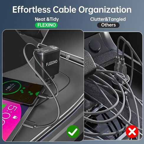 Flexino Retractable Car Charger, USB C Car Charger Adaptor, 84W Super Fast Charge Car Charger with 2 Longer Retractable Cords(3.94ft), Type C Car Charger, Fit for iPhone 16/15/14/13, Galaxy in Saudi Arabia