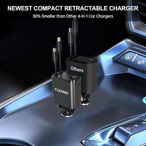 Flexino Retractable Car Charger, USB C Car Charger Adaptor, 84W Super Fast Charge Car Charger with 2 Longer Retractable Cords(3.94ft), Type C Car Charger, Fit for iPhone 16/15/14/13, Galaxy in Saudi Arabia