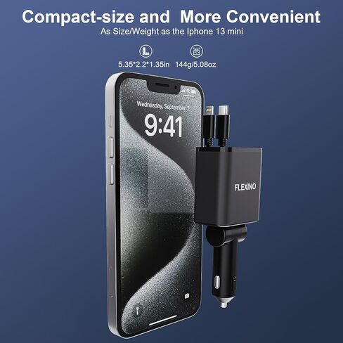 Flexino Retractable Car Charger, USB C Car Charger Adaptor, 84W Super Fast Charge Car Charger with 2 Longer Retractable Cords(3.94ft), Type C Car Charger, Fit for iPhone 16/15/14/13, Galaxy in Saudi Arabia