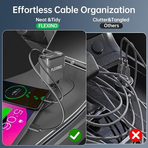 Flexino Retractable Car Charger, USB C Car Charger Adaptor, 84W Super Fast Charge Car Charger with 2 Longer Retractable Cords(3.94ft), Type C Car Charger, Fit for iPhone 16/15/14/13, Galaxy in Saudi Arabia