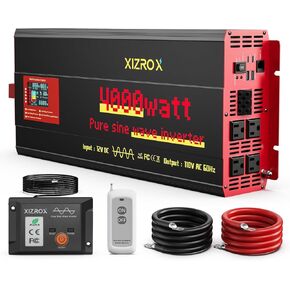 4000 Watt Pure Sine Wave Inverter,12V DC to 110V 120V AC Inverter, 9 Port with 4 AC /2 USB/ 2 Type C 60W+45W Fast Charging, LED Display, Wireless/Wired Remote Control for Camping, Outdoor, RV