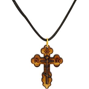 Orthodox Cross Necklace Eastern St. Nicholas Olive Wood Cross Necklace in Cotton Pouch Bethlehem Certified - Wooden Cross Necklace for Men & Women