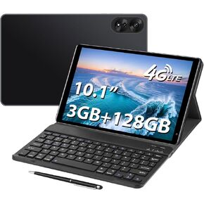 Tablet with Keyboard，10.1 inch Screen，3GB RAM，128G+128G Memory，4G LTE Android Tablet with Dual SIM Slots, 5MP+16MP Camera, 5000mAh Battery，Notebook Computer，Tablet (Black, 1)