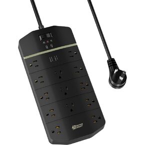 Power Strip,SUPERDANNY 5000 Joules Surge Protector with 13 AC Outlets 2 USB-A & 2 USB-C PD 20W Fast Charging Heavy Duty 14AWG/3C Industrial Grade Extension Cord for Workbench Home Office Black in Kuwait