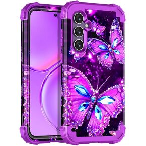 Casetego for Galaxy S25 5G Case,Glow in The Dark Three Layer Heavy Duty Sturdy Shockproof Full Protection Rugged Hard PC+Soft TPU Bumper Case for Samsung Galaxy S25 6.2 inch,Dark Purple