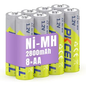 بطاريات PKCELL AA القابلة لإعادة الشحن 2800MAH 8 حزمة عالية السعة بطاريات NIMH AA 1.2 فولت ، مشحونة مسبقًا ، تفريغ ذاتي منخفض ، حتى 1200 دورة (مدة صلاحية لمدة 10 سنوات)