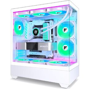 PC Case - Pre-Installed 5 PWM ARGB Fan, ATX Mid-Tower Gaming PC Case, F1-White