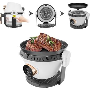 5 QT Glass Air Fryer I Transparent Fry Bowl I Glass Basket I IFrying Pan I Reversible I Non Toxic I Cook Shrimp, Steak, Fries & More I Precise Temperature Control & Time White XH-AF3L-WHT02