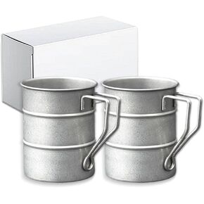 Vintage Coffee Mugs Stainless Steel Mug with Handle 16.9oz/500ml Camping Coffee Mugs Outdoor Hiking Cup Lightweight Camping Gear for Men Backpacking Mug, Set of 2-Silver