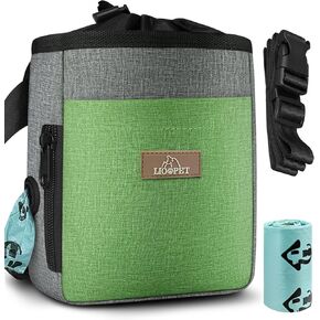 Dog Treat Pouch - Fashionable Green&Grey Design - Large Capacity Dog Treat Bag for Dog Walks,Outdoor Activities, Travel and Training - Includes 1 Poop Bags in Kuwait