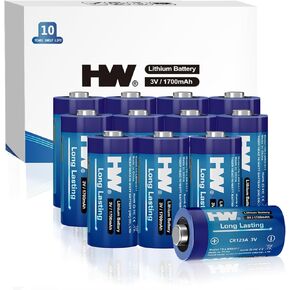 HW CR123A 3V Lithium Batteries, 6 Pack 1700 mAh Long Lasting Power Photo Lithium Battery for Home Safety, Security Devices, Flashlight, 10 Years Shelf Life (Non-Rechargeable)