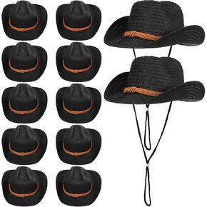 12 Pcs Straw Cowboy Hats for Women Men, Wide Brim Summer Hat Bulk Panama Sun Protection Hats for Western Themed Party Travel Decorations Brown