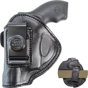 Maxx Carry Multi-Carry 4-Way OWB & IWB Premium Leather Gun Holster fits Ruger LCR, LCRx, SP101 | S&W Bodyguard 38 Special, M&P 340 | Taurus 85, 605, 856 and Other Snub Nose.