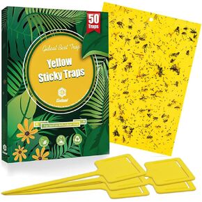 Gideal 30-Pack Dual-Sided Yellow Sticky Traps for Flying Plant Insect Such as Fungus Gnats, Whiteflies, Aphids, Leafminers,Thrips - (6x8 Inches, Included 30pcs Twist Ties)