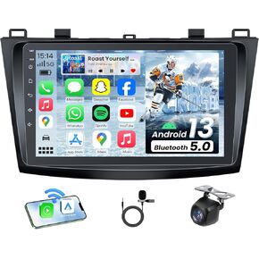 Car Stereo Radio for Mazda 3 2010-2013 : 9-inch 1280 * 800 HD IPS Touchscreen with Wireless Carplay Android Auto GPS 5GWiFi Bluetooth FM Backup Camera Mirror Link SWC (Fit for Bose System)
