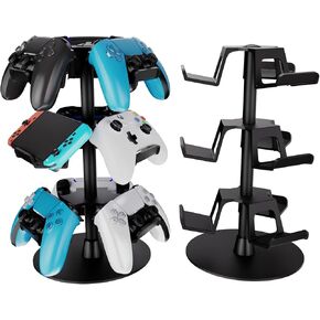 TG-A 4-Tier Game Controller Stand, Holds 12 Controllers, Black Controller Organizer Compatible for PS4/PS5/Xbox One/Switch Pro/Headsets, Multi-Device Display and Storage. (4-Tier/Black)