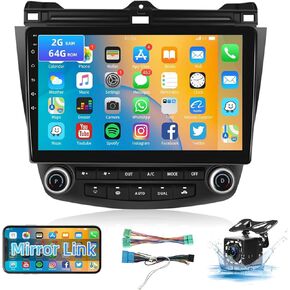 2+64G for Honda Accord 2003-2007 Android Car Radio Stereo 10.1 inch HD Touch Screen Mirror Link GPS Navigation Head Unit with WiFi Bluetooth USB FM Steering Wheel Controls 12LED Backup Camera