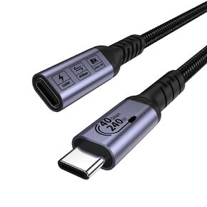 USB C Extension Cable 3.3FT (2 packs/240W/40Gbps/8K), 240W USB 4.0 Extender Fast Charging Cables, 40Gbps Transfer Type C Male to Female Cord, 8K 60Hz Video Monitor Compatible with iPhone 16/15/PSVR2