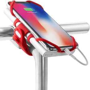 BONE Bike Tie Pro Pack 1, Bike Cell Phone + Charger Mount for Stem, Scratch-Free Silicone Holder, Universal Cycling Phone + Power Bank Holder Compatible with Most Smartphones (Black - 2-in-1 Mount)