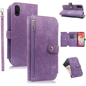 Compatible with Samsung Galaxy A04e Wallet Case with Lanyard Wrist Strap, 9 Card Slots Retro Leather Flip Folio Purse Credit Card Holder Stand Cell Phone Cover for AO4e A 04e Women Men Green