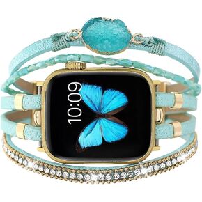 WONMILLE Posh Leather Bands Compatible With Apple Watch 41mm 40mm 38mm 45mm 44mm 42mm 49mm Women, Boho Bracelets Jewelry Multilayer Wrap Strap for iwatch Series Ultra 9 8 7 6 5 4 3 2 1 SE