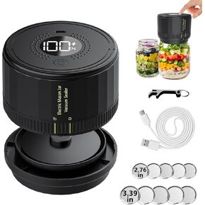 Electric Mason Jar Vacuum Sealer Kit - Jar Vacuum Sealer for Mason Jars for Wide & Regular Mouth Mason Jars, Automatic Vacuum Sealer for Food Storage, Food Vacuum Sealing Machine for Home and Kitchen
